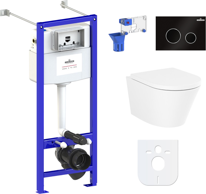 Комплект Lavinia Boho Унитаз подвесной Biore Compacto Rimless 3304101C + Крышка-сиденье Biore 33290420 с микролифтом + Инсталляция RelFix 38010020 + Кнопка RelFix 380502MB матовая черная, хром + Дозатор RelFix 38040010