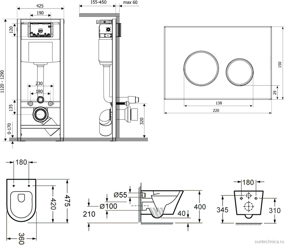 Комплект Lavinia Boho Унитаз подвесной Biore Compacto Rimless 3304101C + Крышка-сиденье Biore 33290420 с микролифтом + Инсталляция RelFix 38010020 + Кнопка RelFix 380502MB матовая черная, хром + Дозатор RelFix 38040010