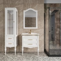 Шкаф пенал для ванной ValenHouse Эстетика L, витрина, белый, ручки золото