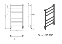 Полотенцесушитель электрический Grota Nosto 530х1000 RAL9005 EL 100x55 см, подключение справа, слева, скрытое подключение справа, матовый черный, лесенка, из стали