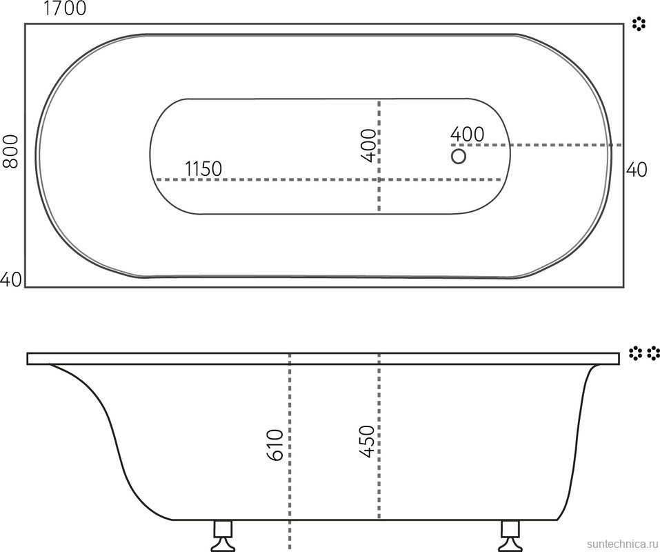 Ванна из искусственного камня Marmo Bagno Патриция 170x80 см, пристенная, белая, на ножках