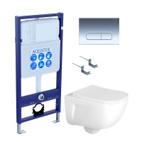 Комплект Унитаз подвесной AQUATEK Дива AQ2012-00 безободковый, с микролифтом + Инсталляция Standard INS-0000012 + Комплект креплений KKI-0000002 + Кнопка KDI-0000016 хром