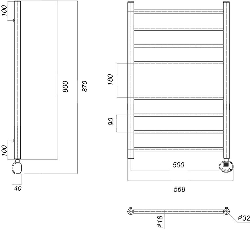 Полотенцесушитель электрический Domoterm Медея П8 50x80 ER, хром, R