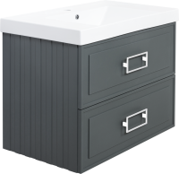 Тумба с раковиной La Fenice Cubo Twin 80 подвесная, grigio, ручки белые, раковина Cubo 80