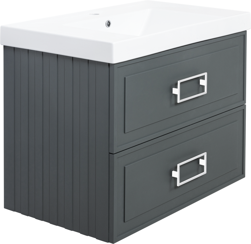Тумба с раковиной La Fenice Cubo Twin 80 подвесная, grigio, ручки белые, раковина Cubo 80