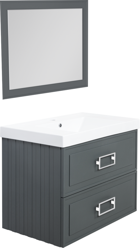 Тумба с раковиной La Fenice Cubo Twin 80 подвесная, grigio, ручки белые, раковина Cubo 80
