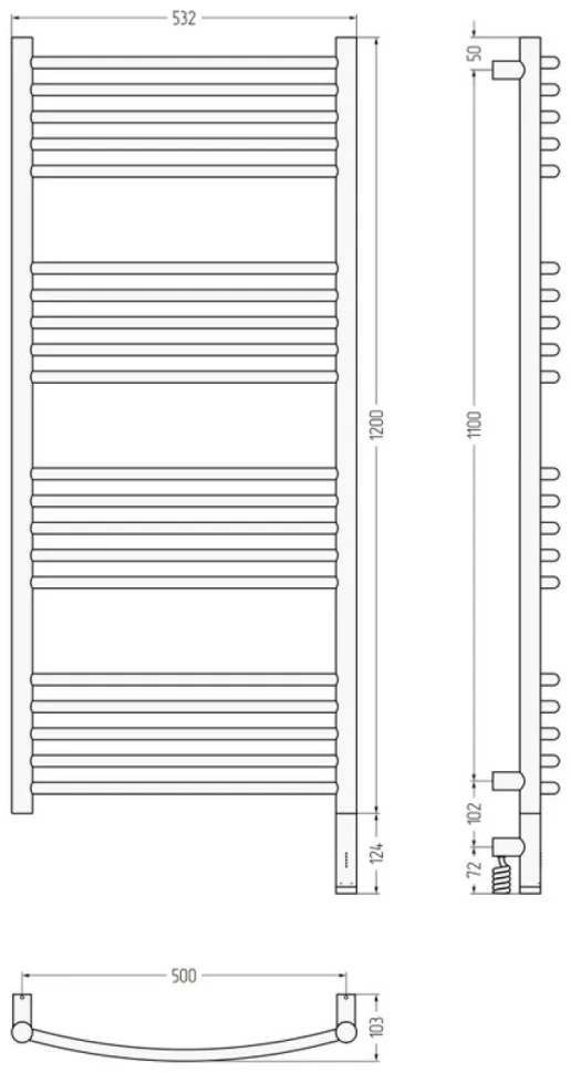 Полотенцесушитель электрический Сунержа Богема 3.1 00-6003-1250 130x55 см, подключение справа, без покрытия, лесенка