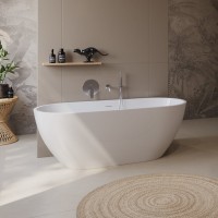 Акриловая ванна BelBagno Uno BB701 160x75 см, отдельностоящая, белая, овальная, на ножках, со сливом-переливом, с донным клапаном
