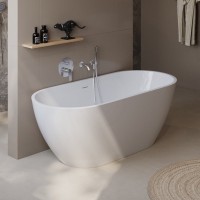 Акриловая ванна BelBagno Uno BB701 160x75 см, отдельностоящая, белая, овальная, на ножках, со сливом-переливом, с донным клапаном