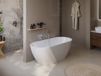 Акриловая ванна BelBagno Uno BB701 160x75 см, отдельностоящая, белая, овальная, на ножках, со сливом-переливом, с донным клапаном