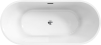 Акриловая ванна BelBagno Uno BB701 160x75 см, отдельностоящая, белая, овальная, на ножках, со сливом-переливом, с донным клапаном