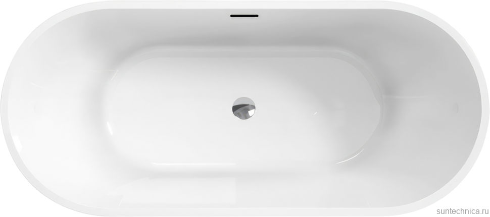 Акриловая ванна BelBagno Uno BB701 160x75 см, отдельностоящая, белая, овальная, на ножках, со сливом-переливом, с донным клапаном