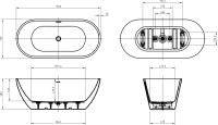 Акриловая ванна BelBagno Uno BB701 160x75 см, отдельностоящая, белая, овальная, на ножках, со сливом-переливом, с донным клапаном