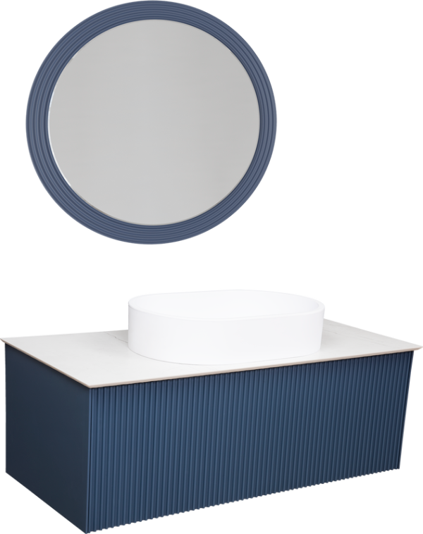 Мебель для ванной комнаты La Fenice Terra 100 синяя, белая столешница, матовая раковина
