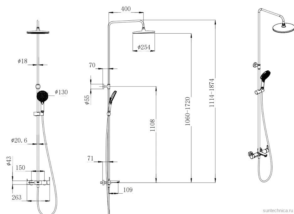 Душевая стойка KERAMA MARAZZI Fonte FO.201.KM.BLK.M матовая черная