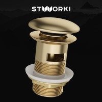 Донный клапан для раковины STWORKI SW-001GM с переливом, матовое золото