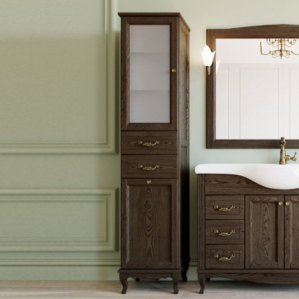 Шкаф пенал для ванной ValenHouse Эллина 40 L с бельевой корзиной, кальяри, фурнитура бронза