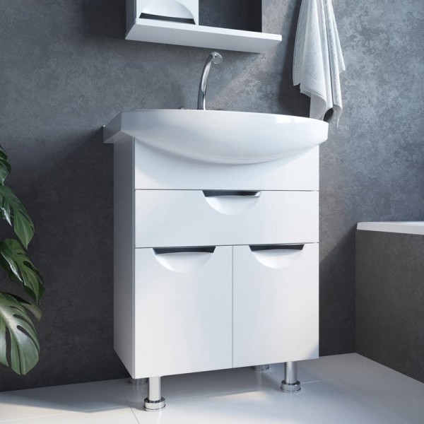 Тумба с раковиной Mixline Этьен 65 глянцевая белая, раковина Best 65