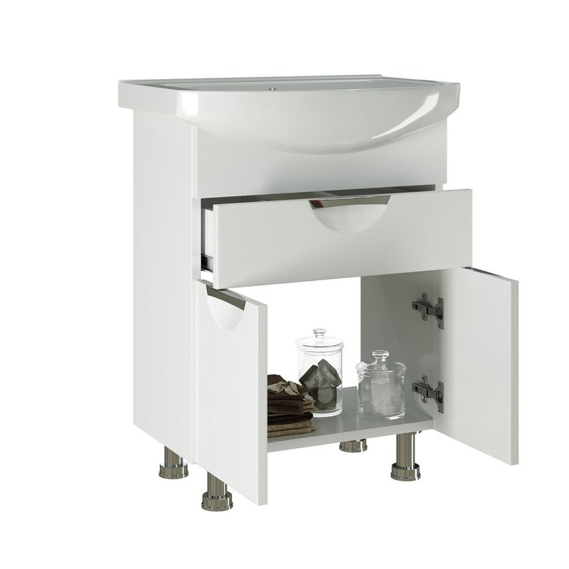 Тумба с раковиной Mixline Этьен 65 глянцевая белая, раковина Best 65