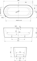 Акриловая ванна Cezares Metauro METAURO-INT-Central-180-80-60-W-MATT 180x80 см, отдельностоящая, белая матовая, овальная, вклеенный каркас, со сливом-переливом, с донным клапаном