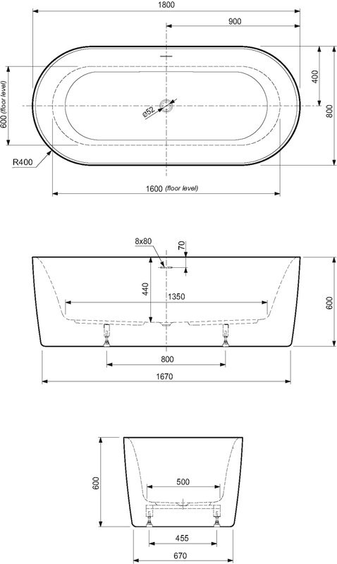 Акриловая ванна Cezares Metauro METAURO-INT-Central-180-80-60-W-MATT 180x80 см, отдельностоящая, белая матовая, овальная, вклеенный каркас, со сливом-переливом, с донным клапаном
