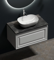 Тумба с раковиной Sancos Very 80 см, bianco, столешница черный мрамор, раковина CN6009