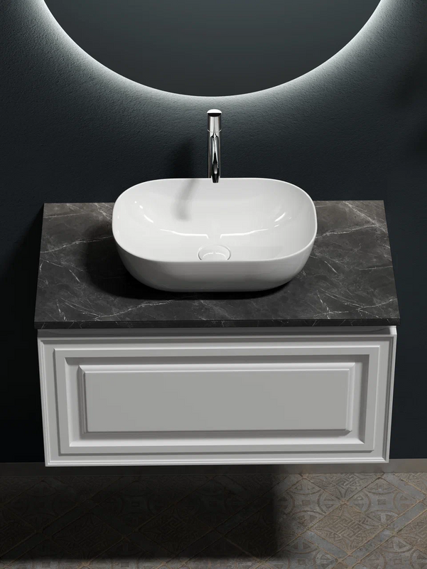 Тумба с раковиной Sancos Very 80 см, bianco, столешница черный мрамор, раковина CN6009