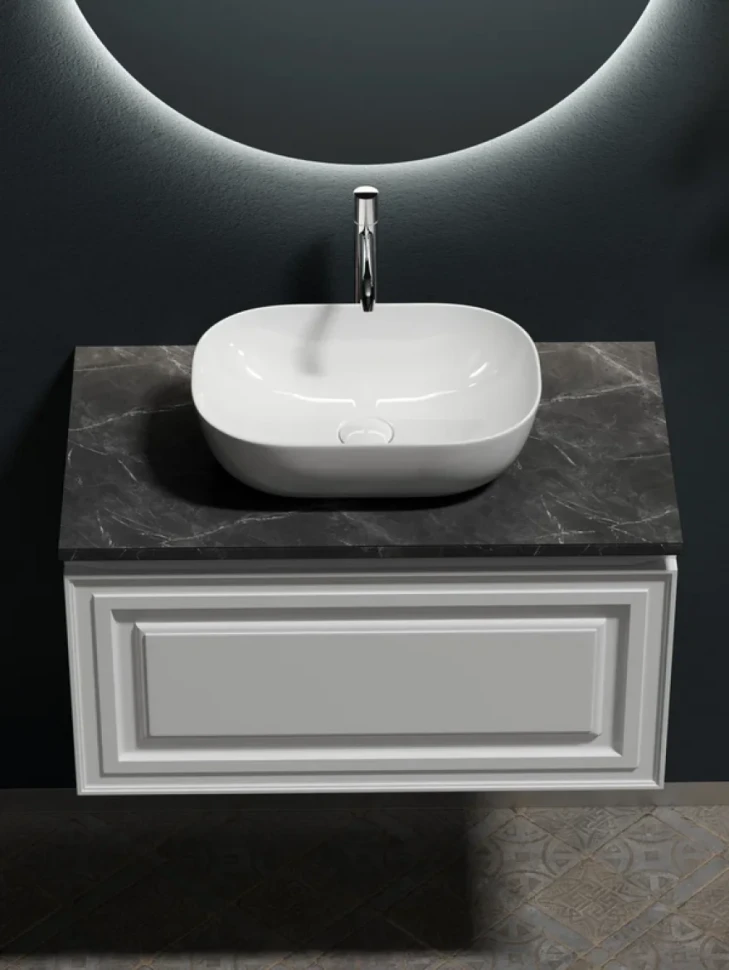 Тумба с раковиной Sancos Very 80 см, bianco, столешница черный мрамор, раковина CN6009