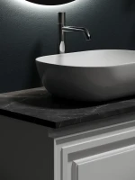 Тумба с раковиной Sancos Very 80 см, bianco, столешница черный мрамор, раковина CN6009