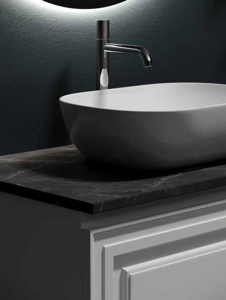 Тумба с раковиной Sancos Very 80 см, bianco, столешница черный мрамор, раковина CN6009