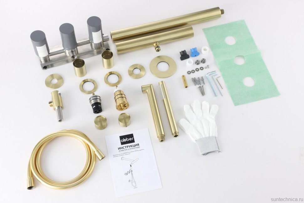 Душевой комплект Abber Perfekte 316 AF8A50BG С ВНУТРЕННЕЙ ЧАСТЬЮ, брашированное золото