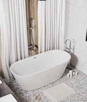 Акриловая ванна Grossman Forta GR-1503M 170x75 см, отдельностоящая, белая матовая, овальная, со сливом-переливом, с донным клапаном