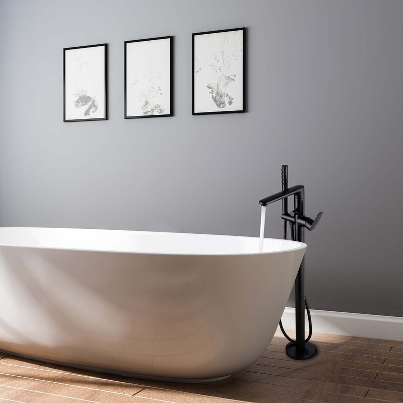 Напольный смеситель для ванны с душем AQUATEK Ника AQ1845MB С ВНУТРЕННЕЙ ЧАСТЬЮ, черный матовый