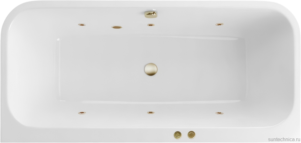 Акриловая ванна Excellent Arana Soft 180x85 см, встраиваемая, с гидромассажем, белая, с каркасом, со сливом-переливом, фурнитура бронза