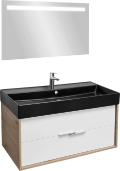 Мебель для ванной Jacob Delafon Vivienne 100 дуб давос, белая блестящая, раковина черная