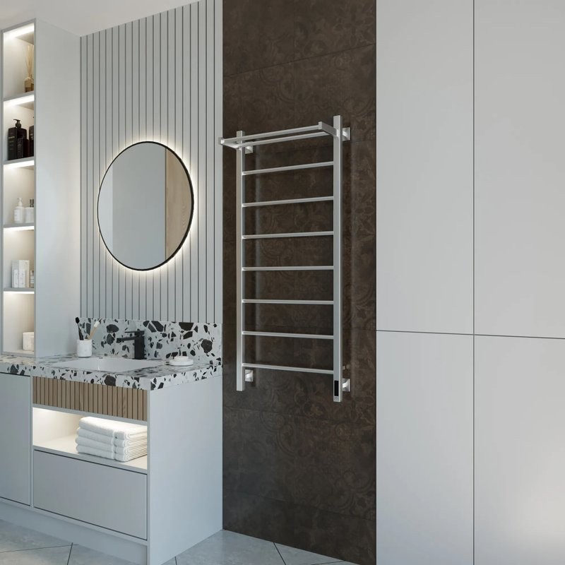 Полотенцесушитель электрический Grota App 530х1200 NM EL 120x55 см, подключение справа, слева, скрытое подключение справа, матовый хром, лесенка, с полкой