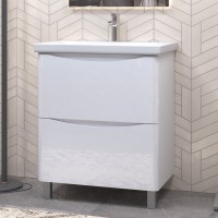 Тумба под раковину без столешницы Vigo Glem 70 напольная, 2 ящика, глянцевая белая