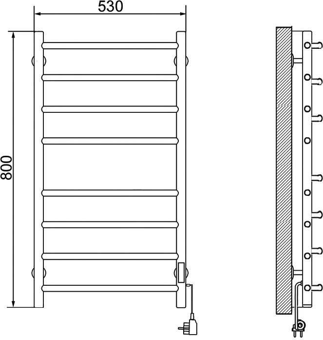 Полотенцесушитель электрический Ника Way 3 80/50, матовый черный RAL9005