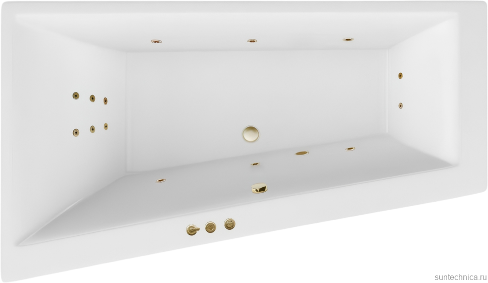 Акриловая ванна Excellent Sfera Slim Smart L 170x100 см, угловая, левая, встраиваемая, с гидромассажем, белая, асимметричная, с каркасом, со сливом-переливом, фурнитура бронза