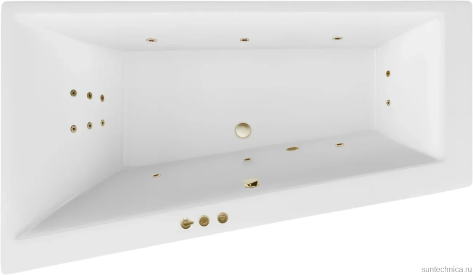 Акриловая ванна Excellent Sfera Slim Smart L 170x100 см, угловая, левая, встраиваемая, с гидромассажем, белая, асимметричная, с каркасом, со сливом-переливом, фурнитура бронза