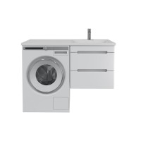 Тумба с раковиной SanStar Толедо 120 R подвесная, под стиральную машину, глянцевая белая, раковина Даллас 120