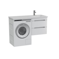 Тумба с раковиной SanStar Толедо 120 R подвесная, под стиральную машину, глянцевая белая, раковина Даллас 120