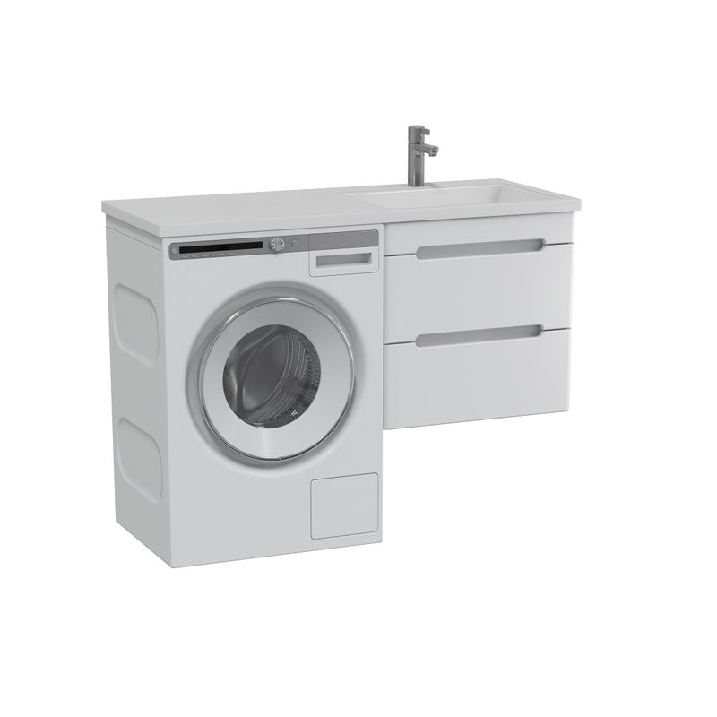 Тумба с раковиной SanStar Толедо 120 R подвесная, под стиральную машину, глянцевая белая, раковина Даллас 120