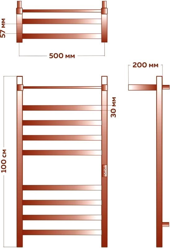 Полотенцесушитель электрический Bauedge Hotel Shelf R с полкой, 50х100, матовый черный RAL9005