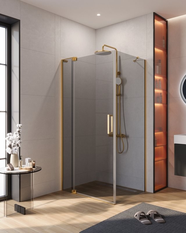 Душевой уголок Cezares Slider AH 1 100-70/80 GRIGIO BORO профиль брашированное золото, стекло серое