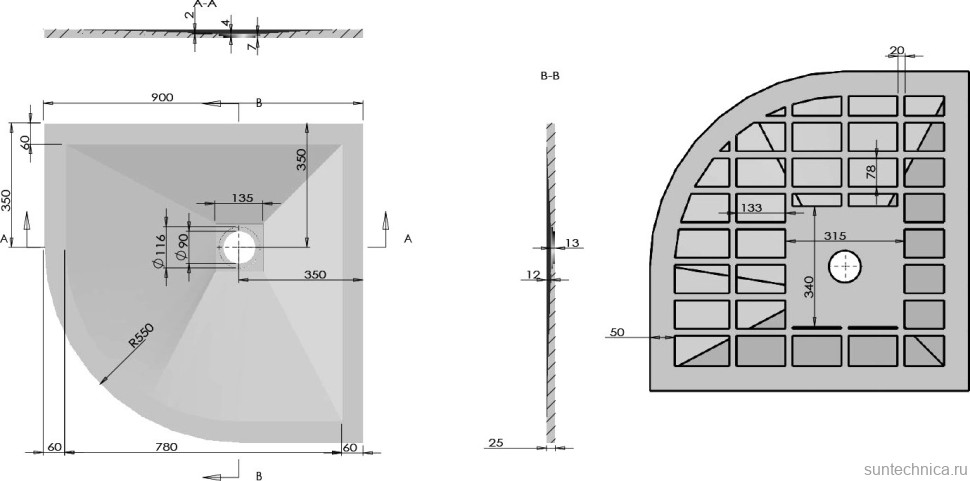 Поддон для душа Vincea VST-4SQ9090A 90x90 антрацит, с сифоном