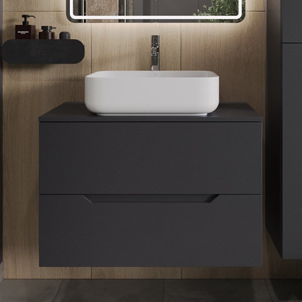 Тумба с раковиной Orange Line 80 подвесная, 2 ящика, матовый графит с раковиной B05-500W