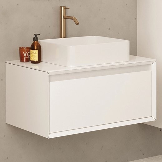 Тумба с раковиной Dreja Insight 80 подвесная, со столешницей, белый глянец