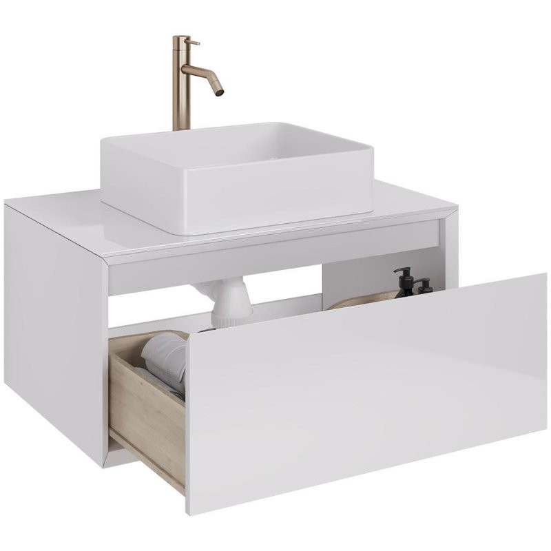 Тумба с раковиной Dreja Insight 80 подвесная, со столешницей, белый глянец