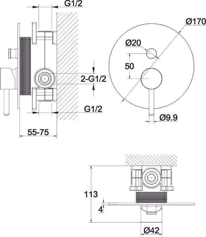 Встраиваемый смеситель для душа и ванны WHITECROSS Y Y1235GL С ВНУТРЕННЕЙ ЧАСТЬЮ, золото